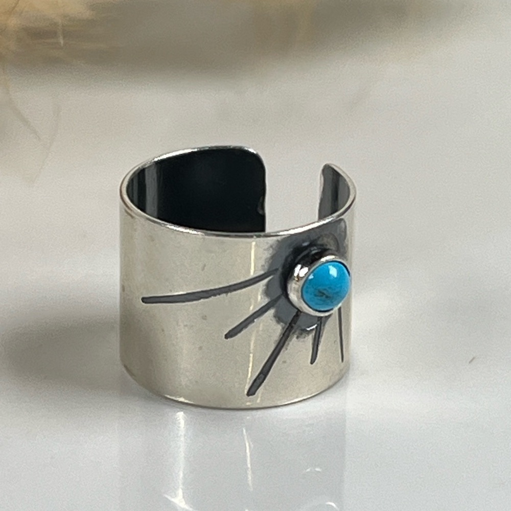 Solid Sterling Silver Polished Turquoise Sunburst… - image 4